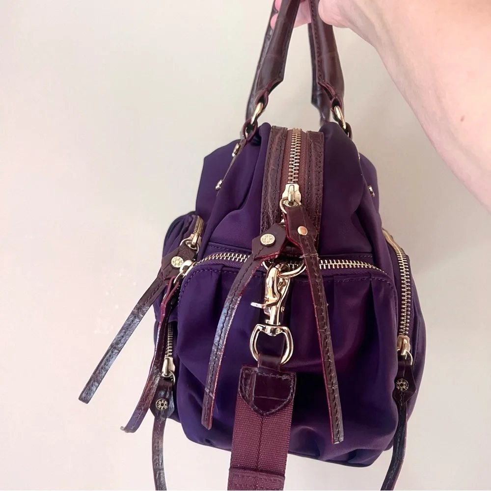 Gorgeous MZ Wallace plum nylon Clara satchel with leather trim & brass h…